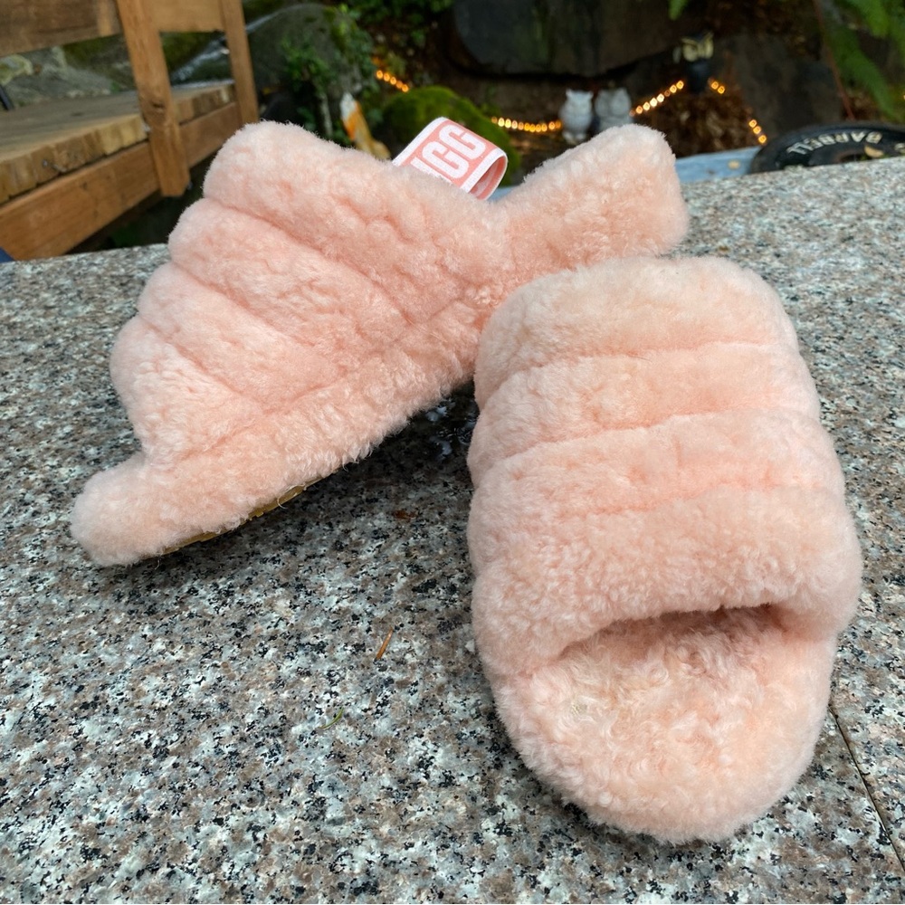 UGG Pink Fluffy Slide Sandals